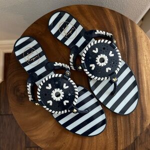 Jack Rogers Navy Blue & White Striped Georgica Jelly Sandals Womens Shoe Size 8